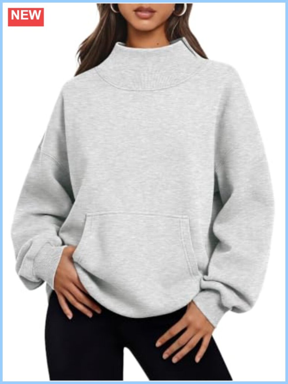 Oversized Fleece Mock Neck Sweatshirt Kangaroo Pocket Pullover